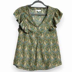 DR2 by Daniel Rainn Multicolor Paisley V-Neck Ruffle Top Women’s Size Medium